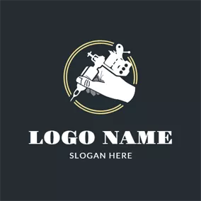 Grunge Logo Hand and Tattoo Machine logo design