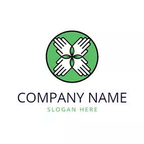 Collaboration Logo Hand Leaves Environmental Protection Shiny logo design