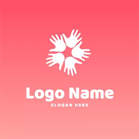 Pink Logo Hands Combination Simple Hello logo design