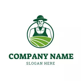 收获 Logo Happy Farmer and Grassland logo design