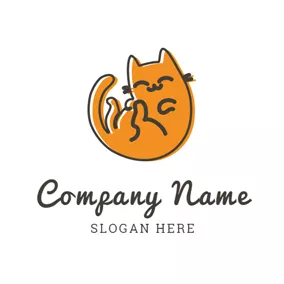 キャラクターロゴ Happy Orange Cat logo design