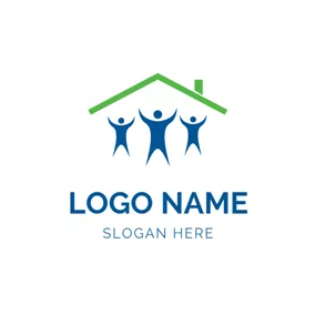 People Logo Happy People and Outlined House logo design