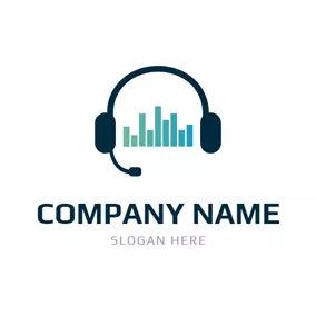 Podcast Logo Headset and Sound Wave logo design