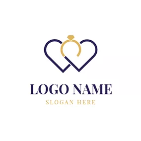 Golden Logo Heart Ring and Wedding logo design