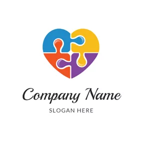 Jigsaw Logo Heart Shape and Colorful Puzzle logo design