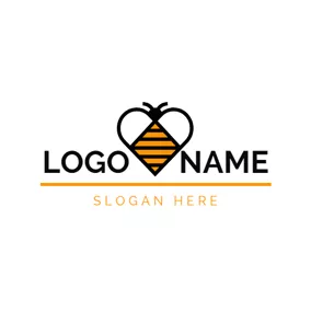 Insect Logo Heart Shape and Cute Bee logo design