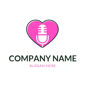 Emblem Logo Heart Shape and Microphone logo design