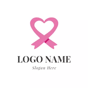 Pink Logo Heart Shaped Ribbon and Cancer logo design