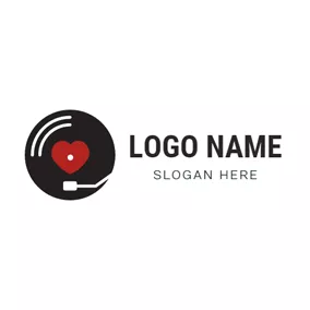Techno Logo Heart Turntable and Vinyl logo design
