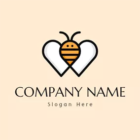Insect Logo Heart Wing and Cartoon Bee logo design