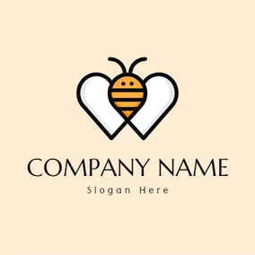 Logótipo De Abelhão Heart Wing and Cartoon Bee logo design