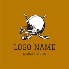頭盔 Logo Helmet and Cross Hockey Stick logo design