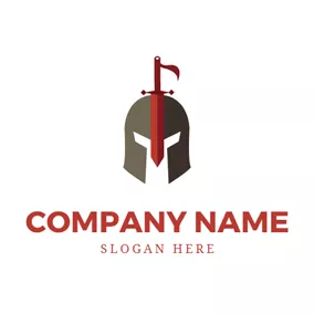 Clan Logo Helmet and Red Sword logo design