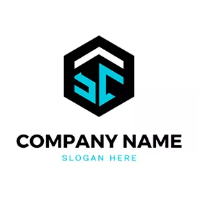 代理店ロゴ Hexagon Badge Letter S C logo design