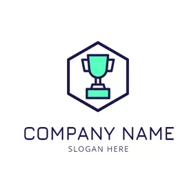 Trophy Logo Hexagon Frame and Trophy logo design