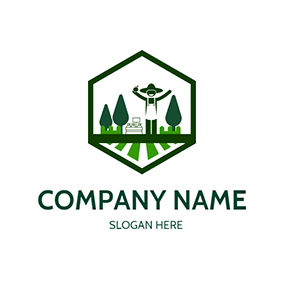 Logotipo De Granja Hexagon Tree Field Farmer logo design