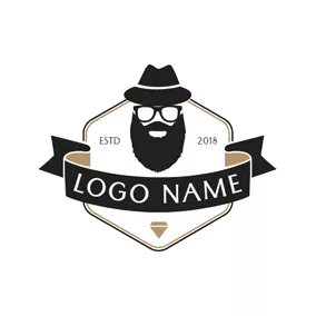 Mustache Logo Hipster Head and Banner Badge logo design