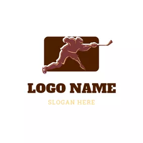 曲棍球Logo Hockey Player and Hockey Stick logo design
