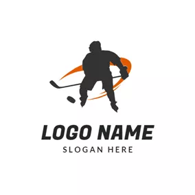 Equipment Logo Hockey Player and Puck logo design
