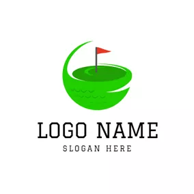 草地 Hole and Golf Flag logo design