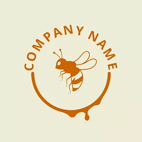 スタンプロゴ Honey and Flying Bee logo design