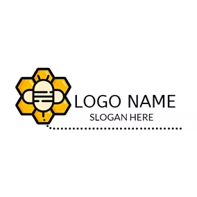 ハチミツロゴ Honeycomb and Bee Icon logo design