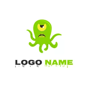 鱿鱼 Logo Horrific Green Octopus logo design