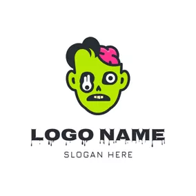 幽靈 Logo Horrific Green Zombie Head logo design