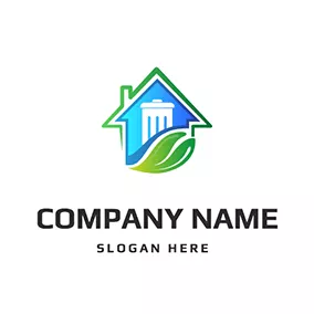 Home Logo House Leaf Bin Outline logo design