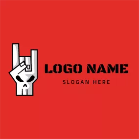 搖滾Logo Human Skeleton and Rock Gesture logo design