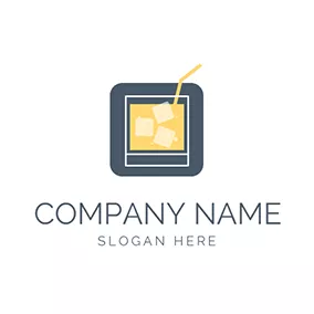 雞尾酒 Logo Ice Cube and Yellow Cocktail logo design