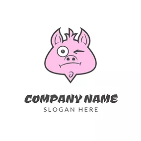 野豬logo Interesting Pink Cartoon Pig logo design