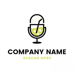 果汁 Logo Juice Glass and Microphone logo design