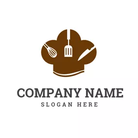 パン屋のロゴ Kitchen Ware and Brown Chef Hat logo design