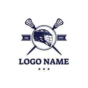 曲棍球 Logo Lacrosse Helmet and Lacrosse Stick logo design