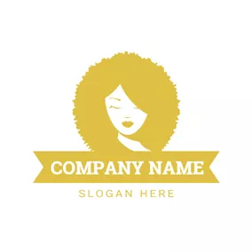 女性 Logo Lady and Yellow Fluffy Curly Hair logo design