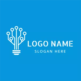 デジタル　ロゴ Lamp Bulb and Digital logo design