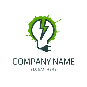 能源Logo Lamp Bulb and Lightning logo design