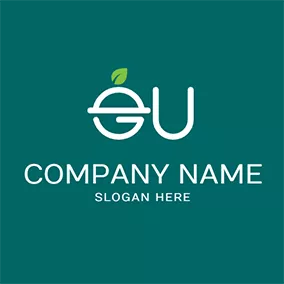 エッジロゴ Leaf Bell and Letter E U logo design