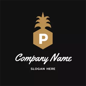 パイナップル　ロゴ Letter P and Pineapple Outline logo design