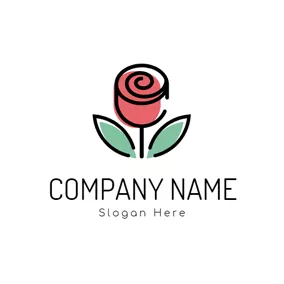 生活Logo Lifelike Beautiful Green Leaf and Pink Rose logo design
