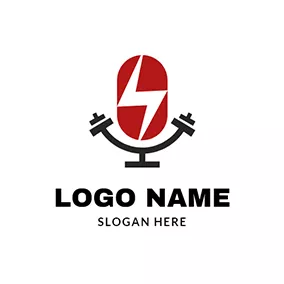 Logótipo Bar Lightning Barbell and Microphone logo design