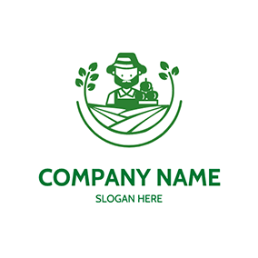 农场Logo Line Leaf Field Farmer logo design