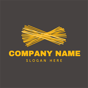 Yellow Logo Line Overlay Noodles Pasta logo design