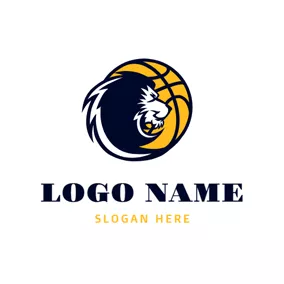 Emblem Logo Lion Head and Basketball logo design