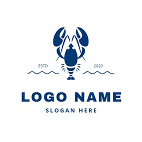 動物のロゴ Lobster and Water logo design