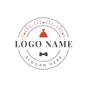 領結logo Love Circle and Red Wedding Dress logo design