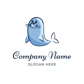 アザラシ　ロゴ Lovely Blue Sea Seal logo design