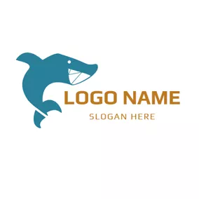 Doodle Logo Lovely Blue Shark and Outline logo design