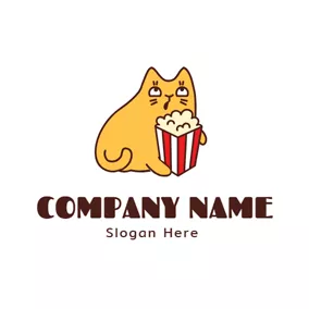Character Logo Lovely Cat and Delicious Popcorn logo design
